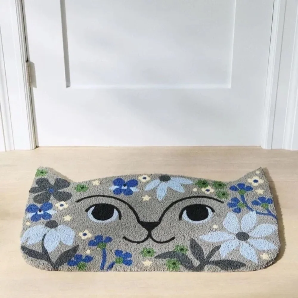 Anthropologie Ginnie Lavender Cat Coir Floral Doormat BRAND NEW IN PACKAGING